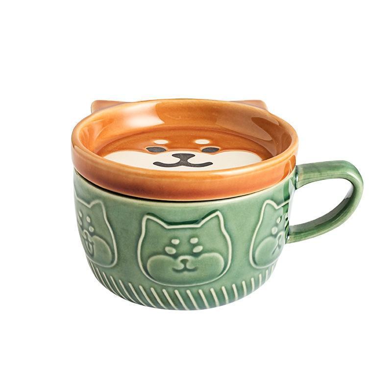 Cute Ethiopian Cat Ceramic Big Ear Cup Lovely Animal Mugs With Lid Home Decoration Breakfast Ceramic Coffee Mug