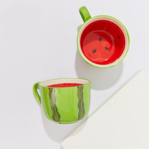 Ins Ceramics Fruit Shape Watermelon Lemon Design Large Capacity Coffee Mug Teacup Oatmeal Milk Tea Cup