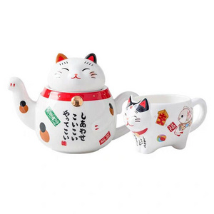 Ceramic Teapot Japanese-style Gift Filter Teapot Set One Pot Two Cups Household Cute Lucky Cat Tea Pots & Kettles