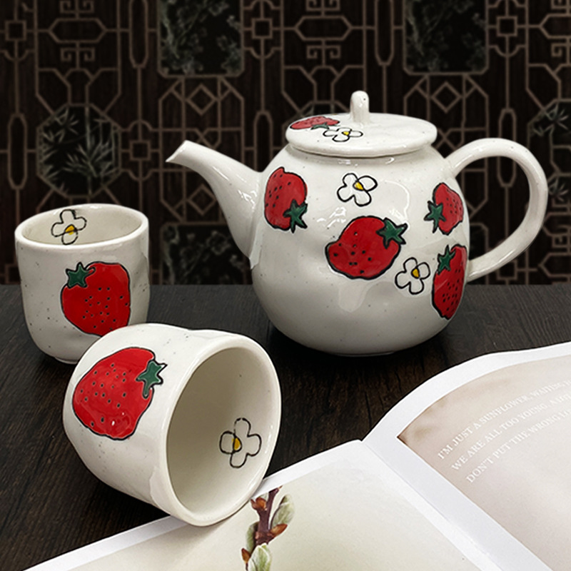 Japanese Style Ins Creative Fruit Pattern Ceramic Teapot Cute Cold Kettle Cup Under Glazed Hand-painted Tea Set