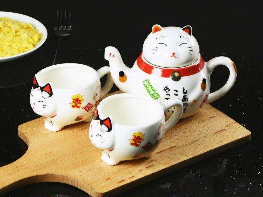 Ceramic Teapot Japanese-style Gift Filter Teapot Set One Pot Two Cups Household Cute Lucky Cat Tea Pots & Kettles