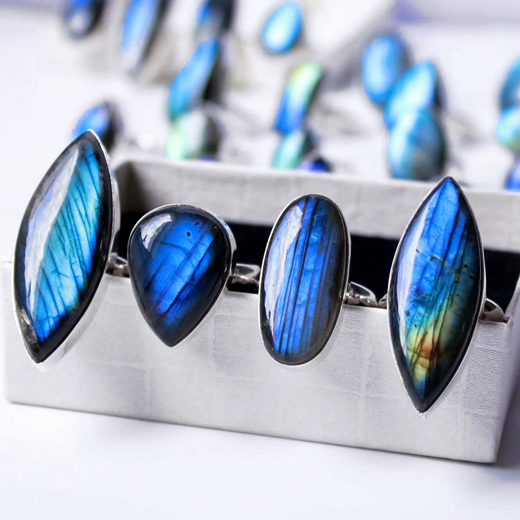 natural blue labradorite blue granite labradorite lotus glue rings wedding ring light led cabochon stamping ring key blanks