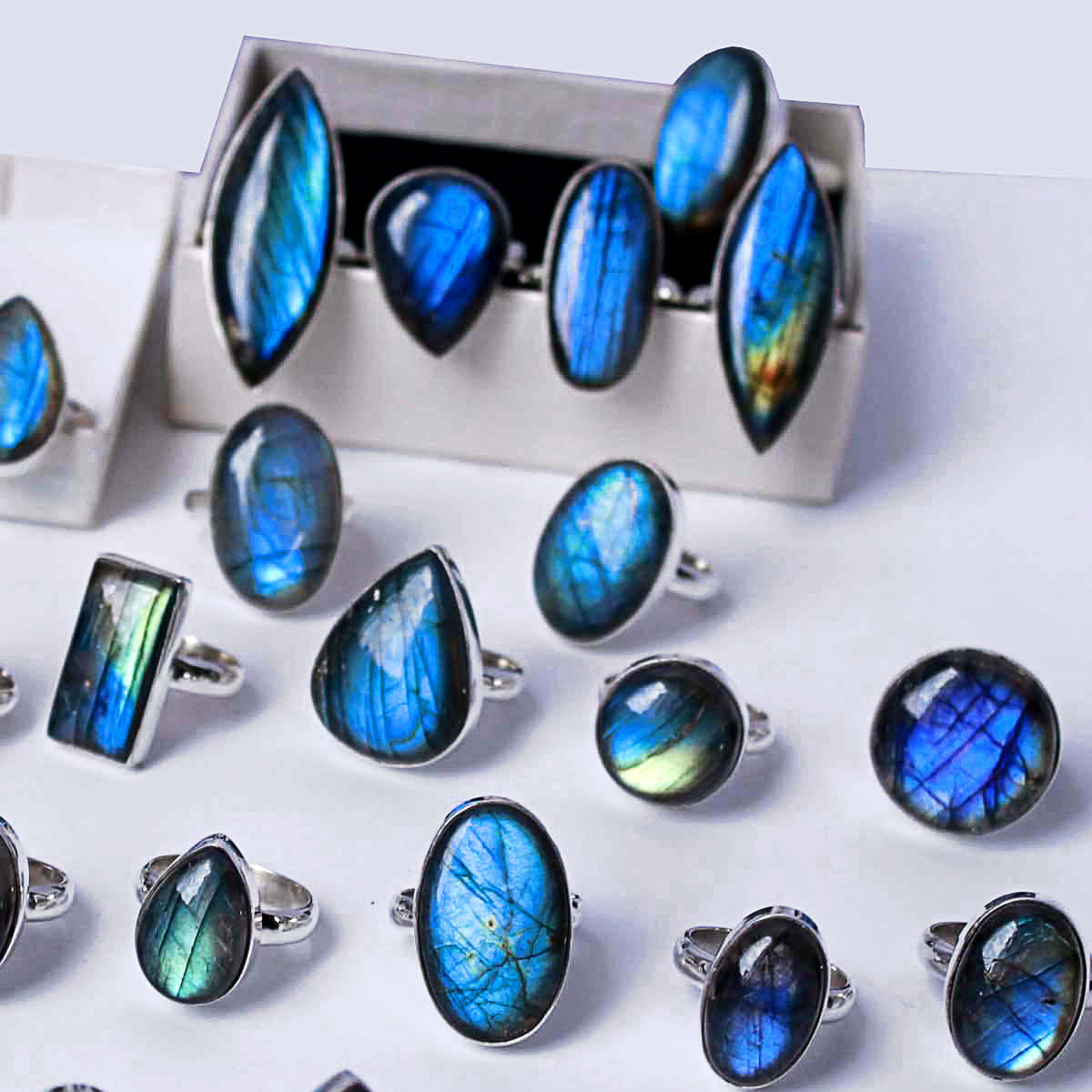 natural blue labradorite blue granite labradorite lotus glue rings wedding ring light led cabochon stamping ring key blanks