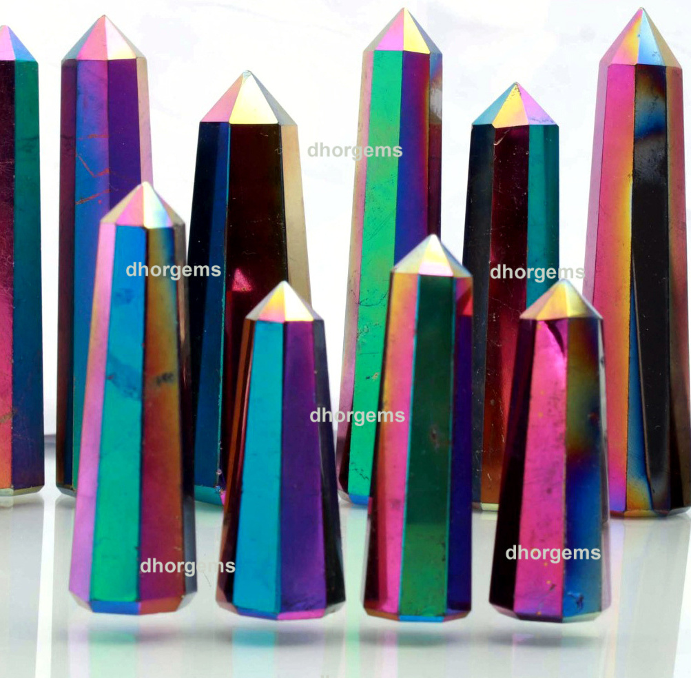 rainbow aura crystal chaton stone point quartz crystal tower angel quartz necklace wholesale aura crystal pipe wholesale point