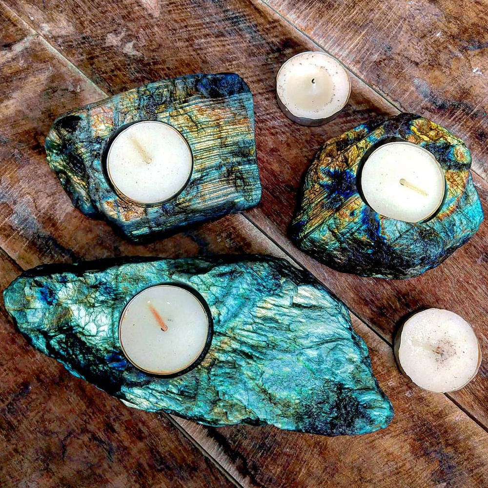 band labradorite blue countertop labradorite crystal specimen labradorite gemstone necklace Selenite Tea Light Candle Holder