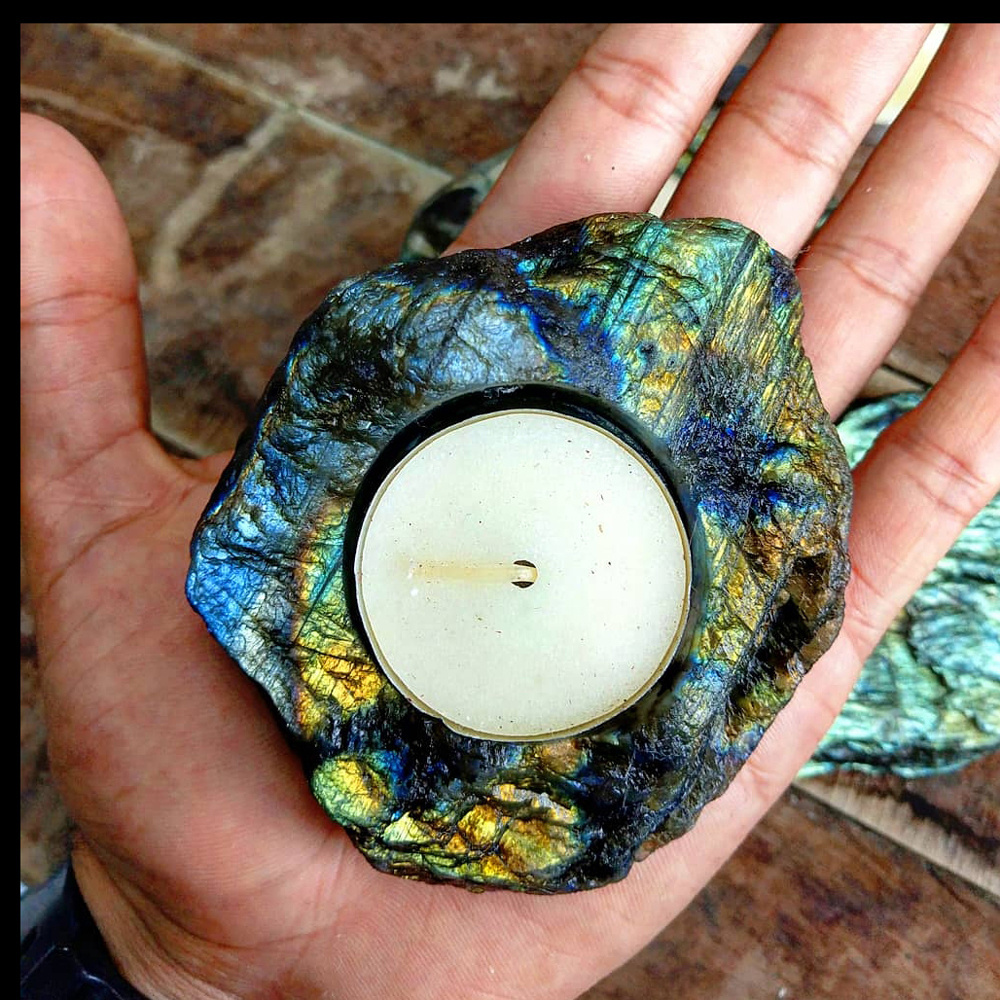 band labradorite blue countertop labradorite crystal specimen labradorite gemstone necklace Selenite Tea Light Candle Holder