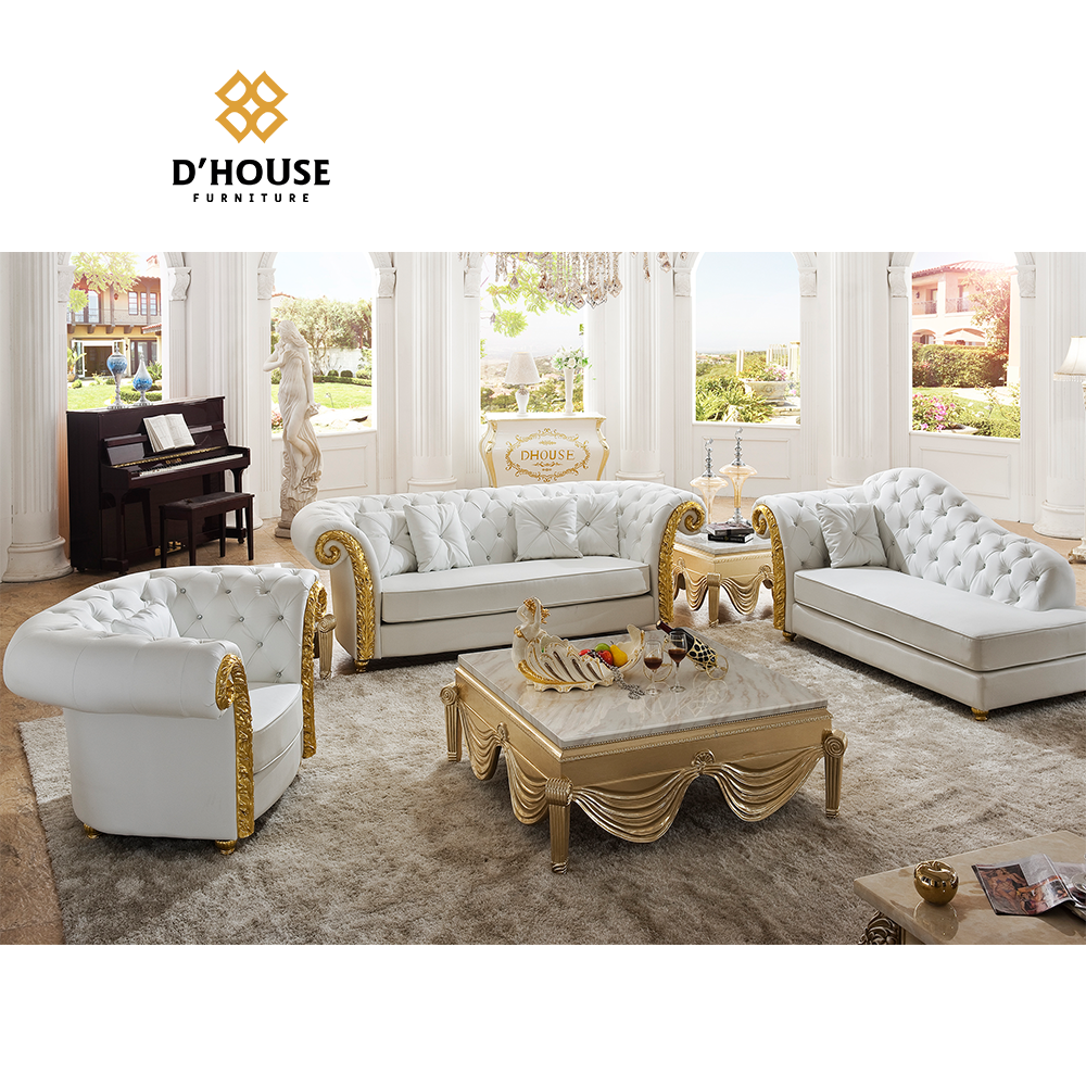 Italian hand carved luxury gold leaf sofa sets white genuine leather sectional sofa couches luxury sofa set furniture