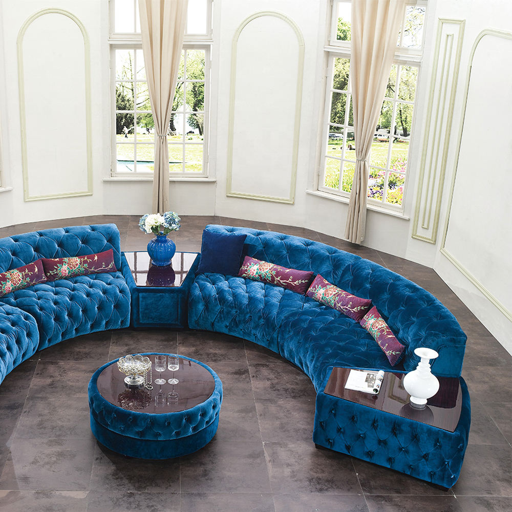 Italian popular living room sofa Nordic sectional velvet blue chesterfield modern half round circle sofas