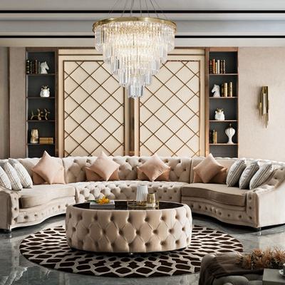 Italian Design Velvet Corner Sofa Set Living Room Furniture Button Tufted Chesterfield Semicircle Modern Half Round Circle Sofas BestSuppliers