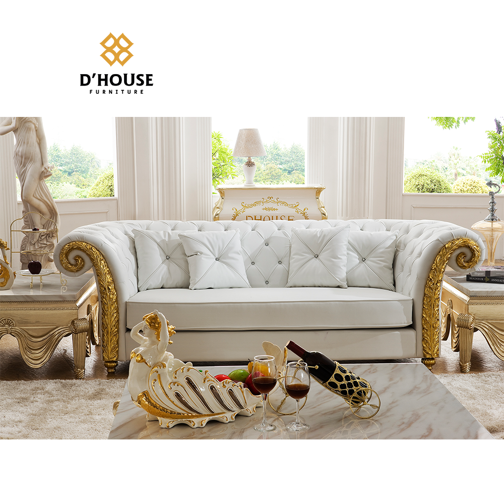 Italian hand carved luxury gold leaf sofa sets white genuine leather sectional sofa couches luxury sofa set furniture