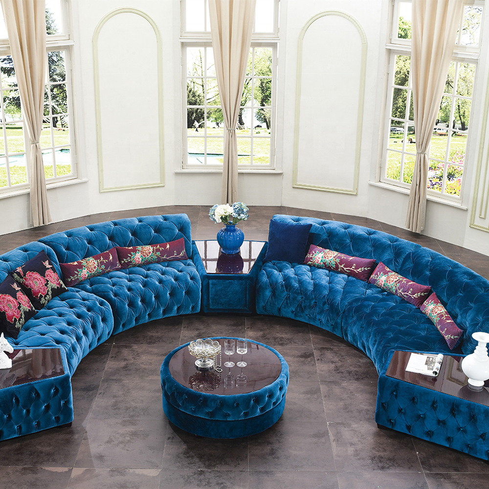 Italian popular living room sofa Nordic sectional velvet blue chesterfield modern half round circle sofas