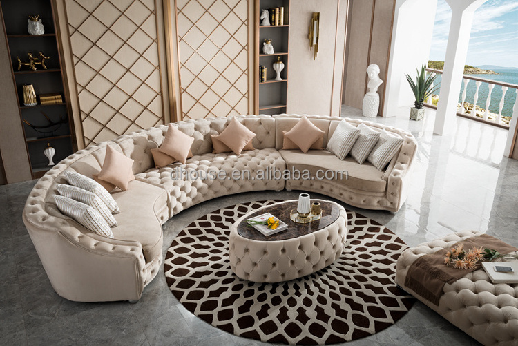 Italian Design Velvet Corner Sofa Set Living Room Furniture Button Tufted Chesterfield Semicircle Modern Half Round Circle Sofas