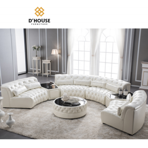 European furniture living room modern white leather sectional corner sofas with side table round table half round leather sofa