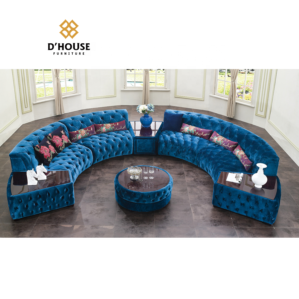 Italian popular living room sofa Nordic sectional velvet blue chesterfield modern half round circle sofas