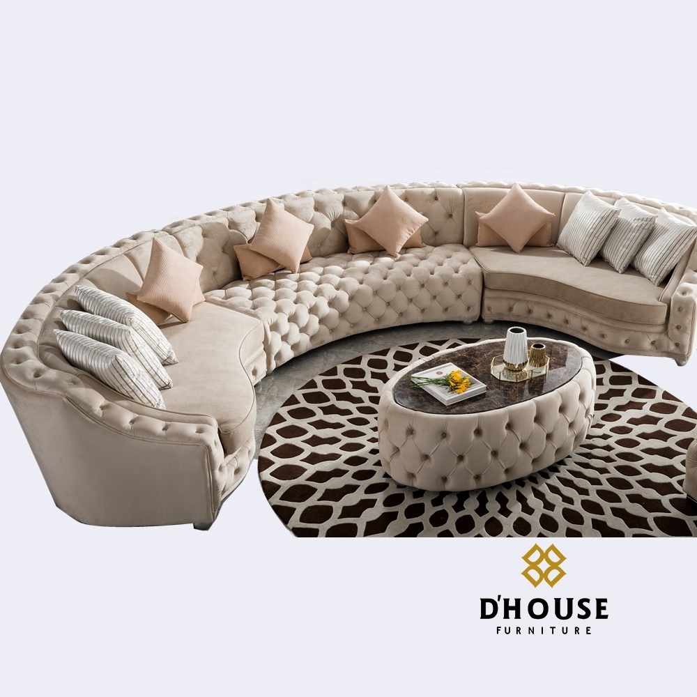 Italian Design Velvet Corner Sofa Set Living Room Furniture Button Tufted Chesterfield Semicircle Modern Half Round Circle Sofas