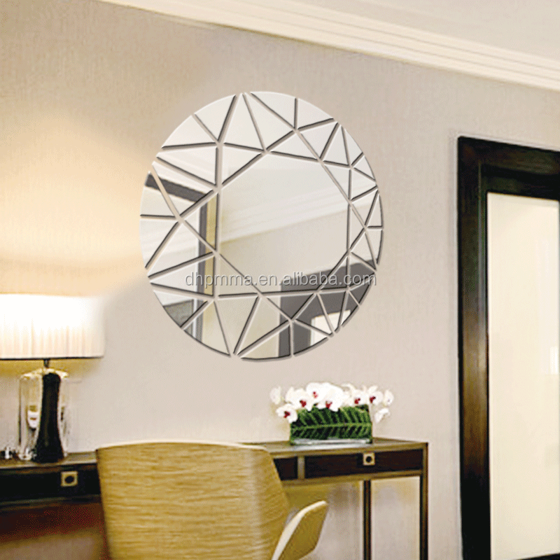 Modern round acrylic wall mirror home decor stickers self adhesive plastic mirror for decoration