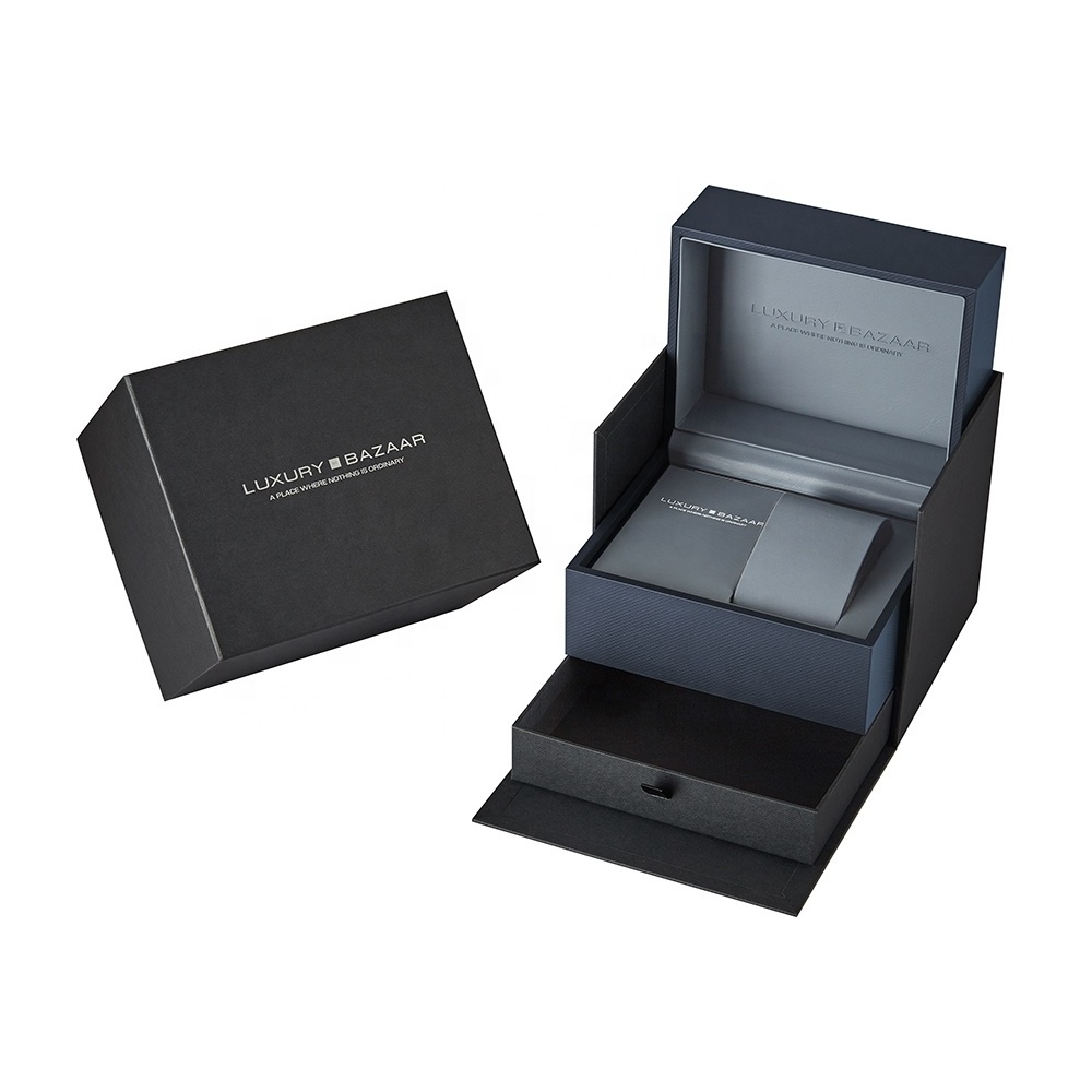 Brand OEM Luxury Handmade Rigid Packaging Art Paper PU Leather Hinged Watch Box For Gift Packaging Wholesale