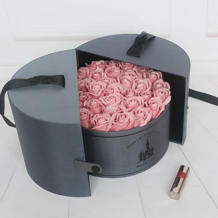 Custom Logo Luxury Pink Rose Packaging Paper Cylinder Rigid Cardboard with Hat Round Tube Gift Flower Box