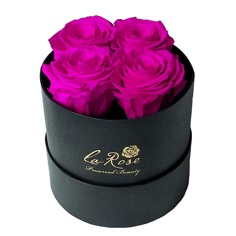 Custom Logo Luxury Pink Rose Packaging Paper Cylinder Rigid Cardboard with Hat Round Tube Gift Flower Box