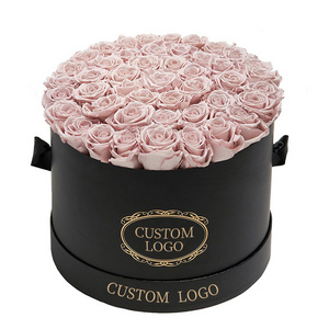 Custom Logo Luxury Pink Rose Packaging Paper Cylinder Rigid Cardboard with Hat Round Tube Gift Flower Box