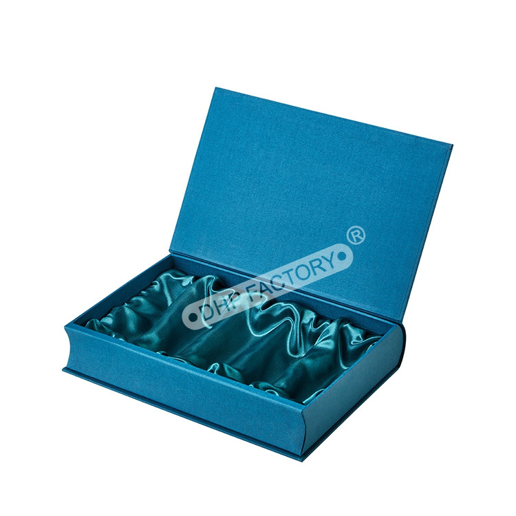 High End Book Shape Decorative Gift Paper Packaging Magnetic Lock Lid Boxes With Satin Lining