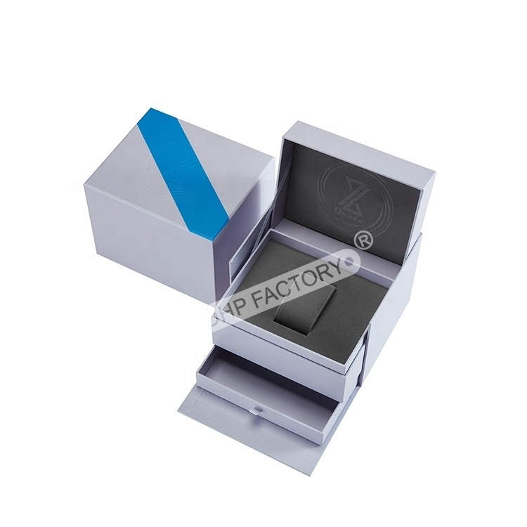 Brand OEM Luxury Handmade Rigid Packaging Art Paper PU Leather Hinged Watch Box For Gift Packaging Wholesale