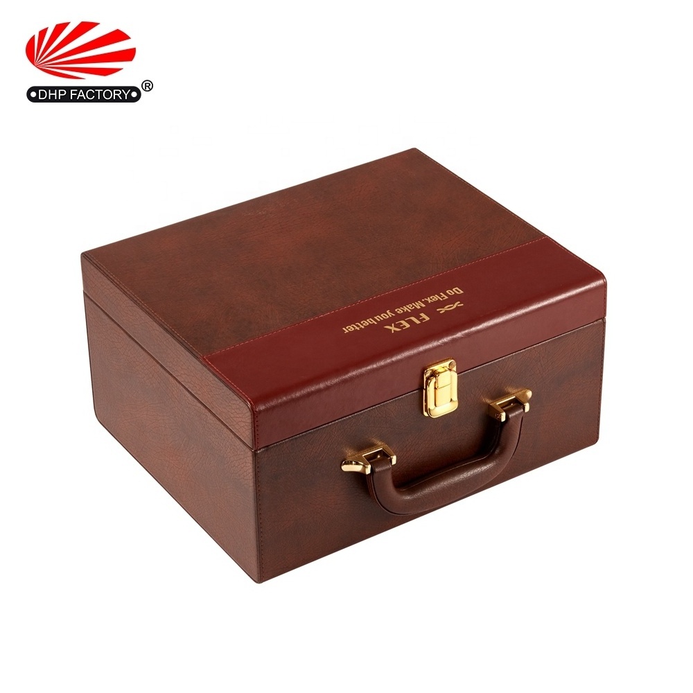 Custom Handle 2 Bottle Portable Luxury Leather Wine Box