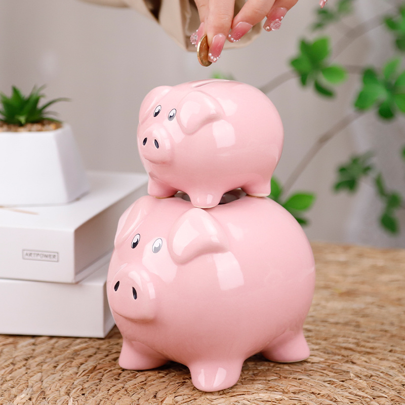 Redeco New Design Cute Piggy Bank Cartoon Pink Piggy Bank Ceramic Adult Piggy Bank For Gifts Home Decoration