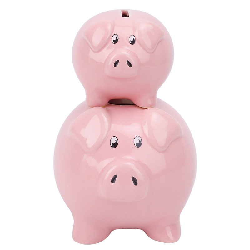 Redeco New Design Cute Piggy Bank Cartoon Pink Piggy Bank Ceramic Adult Piggy Bank For Gifts Home Decoration