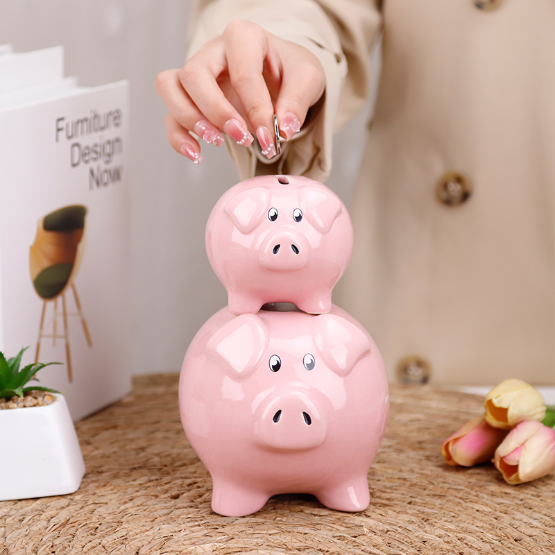 Redeco New Design Cute Piggy Bank Cartoon Pink Piggy Bank Ceramic Adult Piggy Bank For Gifts Home Decoration