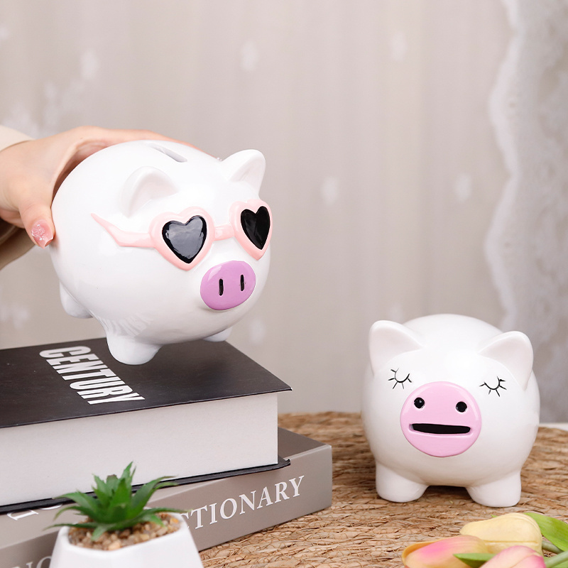 Redeco High Quality Special Piggy Bank  Coin Jar White Ceramic Children'S Piggy Bank For Gifts Home Decoration