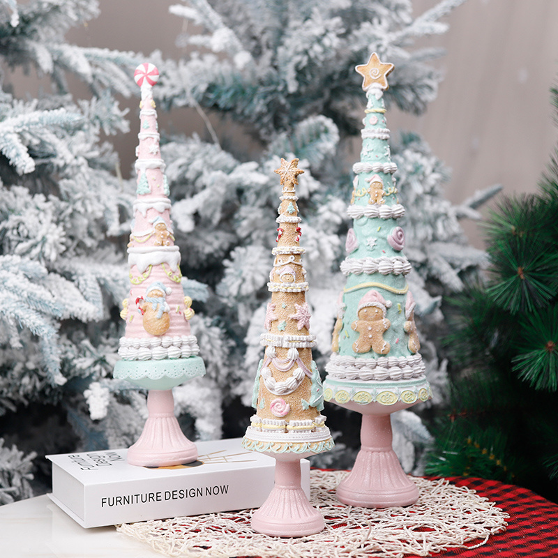 Redeco New Arrival Cute Resin Christmas Tree Ornaments Pink Resin Christmas Tree Decorations Christmas Crafts