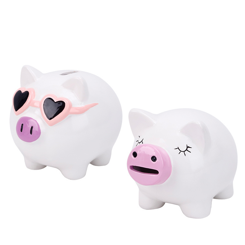 Redeco High Quality Special Piggy Bank  Coin Jar White Ceramic Children'S Piggy Bank For Gifts Home Decoration