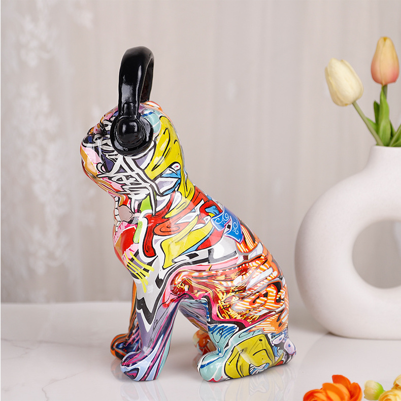 Redeco Hot Sale Creative Trendy Colorful Dog Ornaments Cute Resin French Bulldog Statue For Home Decoration