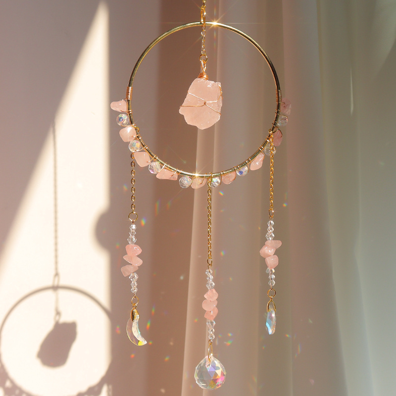 Wholesale circle raw crystal rose quartz suncatchers crystal decor and crystal stone suncatcher