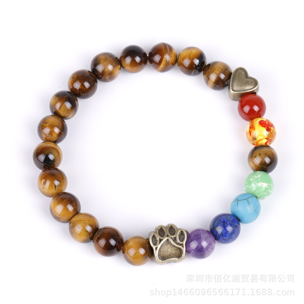 wholesale Real Stone Bracelet Dog Paw Heart Buddha Yoga Jewelry  7 Chakras Bracelet