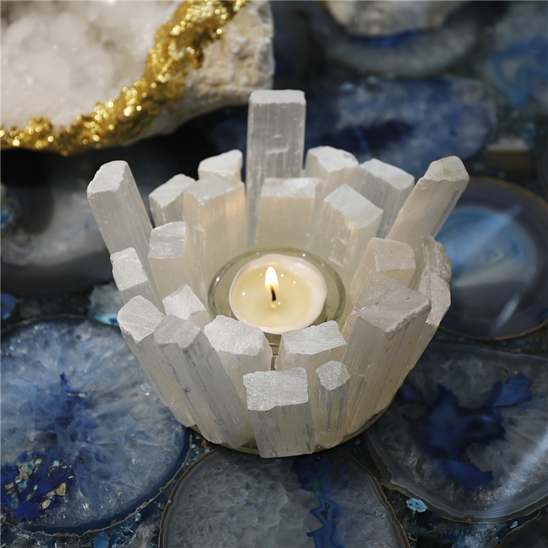 wholesale Natural selenite Home Living Room Craft Gift Crystal Candlestick Candle Holder