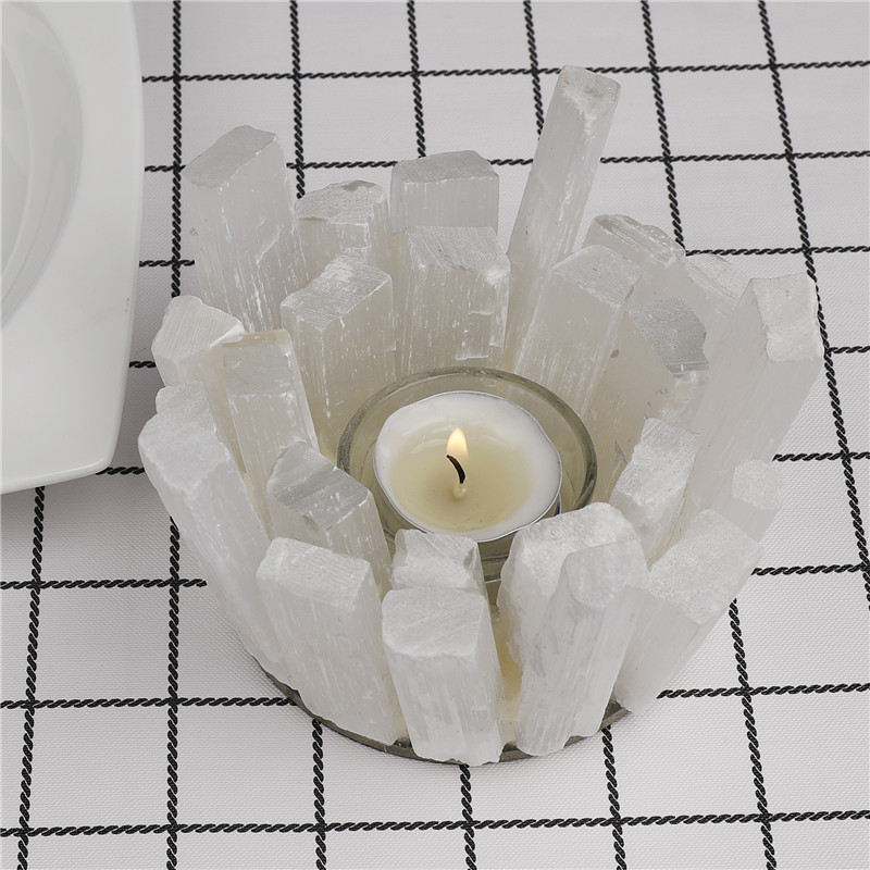 wholesale Natural selenite Home Living Room Craft Gift Crystal Candlestick Candle Holder