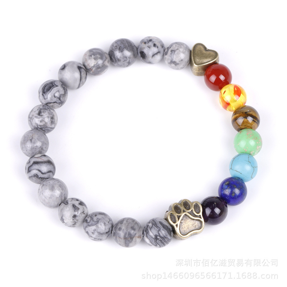 wholesale Real Stone Bracelet Dog Paw Heart Buddha Yoga Jewelry  7 Chakras Bracelet