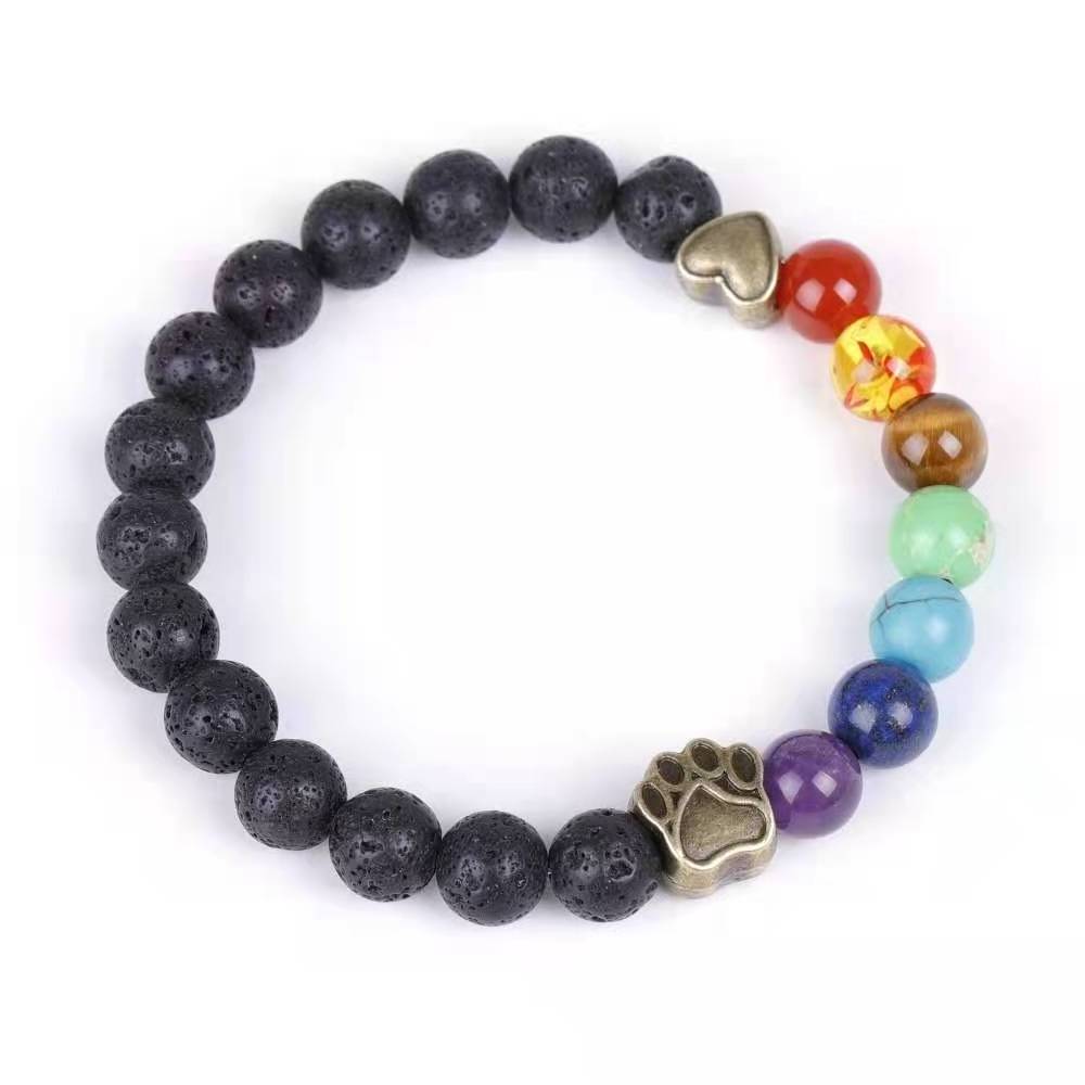 wholesale Real Stone Bracelet Dog Paw Heart Buddha Yoga Jewelry  7 Chakras Bracelet