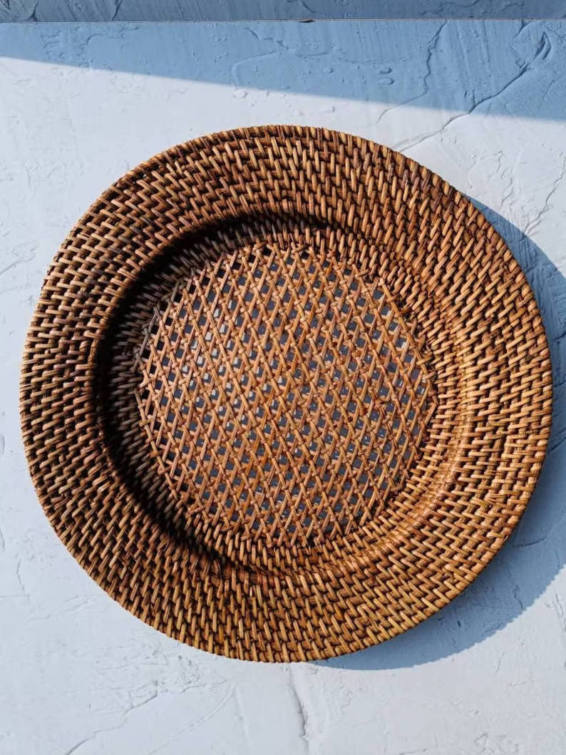 Set of 3 Rattan Charger Plates Decorative Plate Set for Table Decor Wedding Centerpieces and Decoration