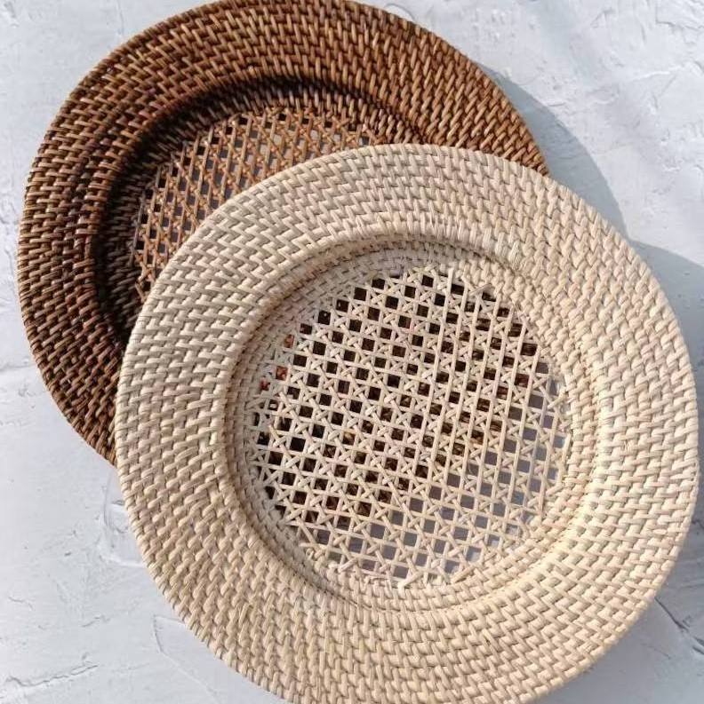 Set of 3 Rattan Charger Plates Decorative Plate Set for Table Decor Wedding Centerpieces and Decoration