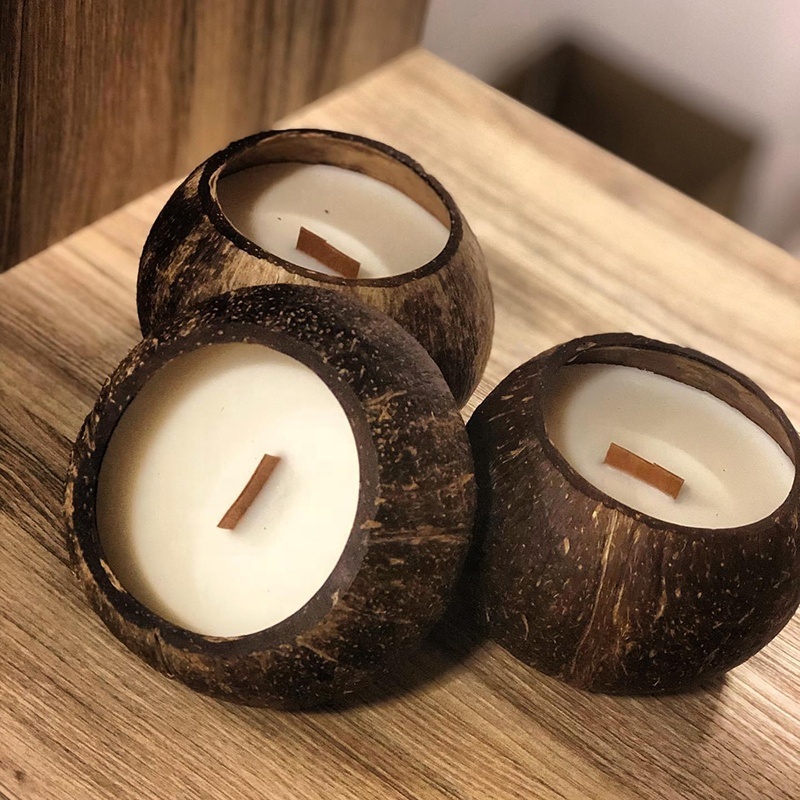 Coconut bowl candle handicraft manufacturer in Vietnam with lid scented candles in bulk