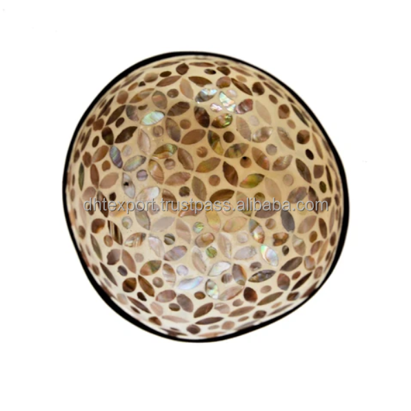 High quality Vietnam coconut shell bowl with lacquer finishing eggshell seashell clam oyster shell inlay