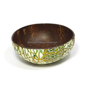 High quality Vietnam coconut shell bowl with lacquer finishing eggshell seashell clam oyster shell inlay