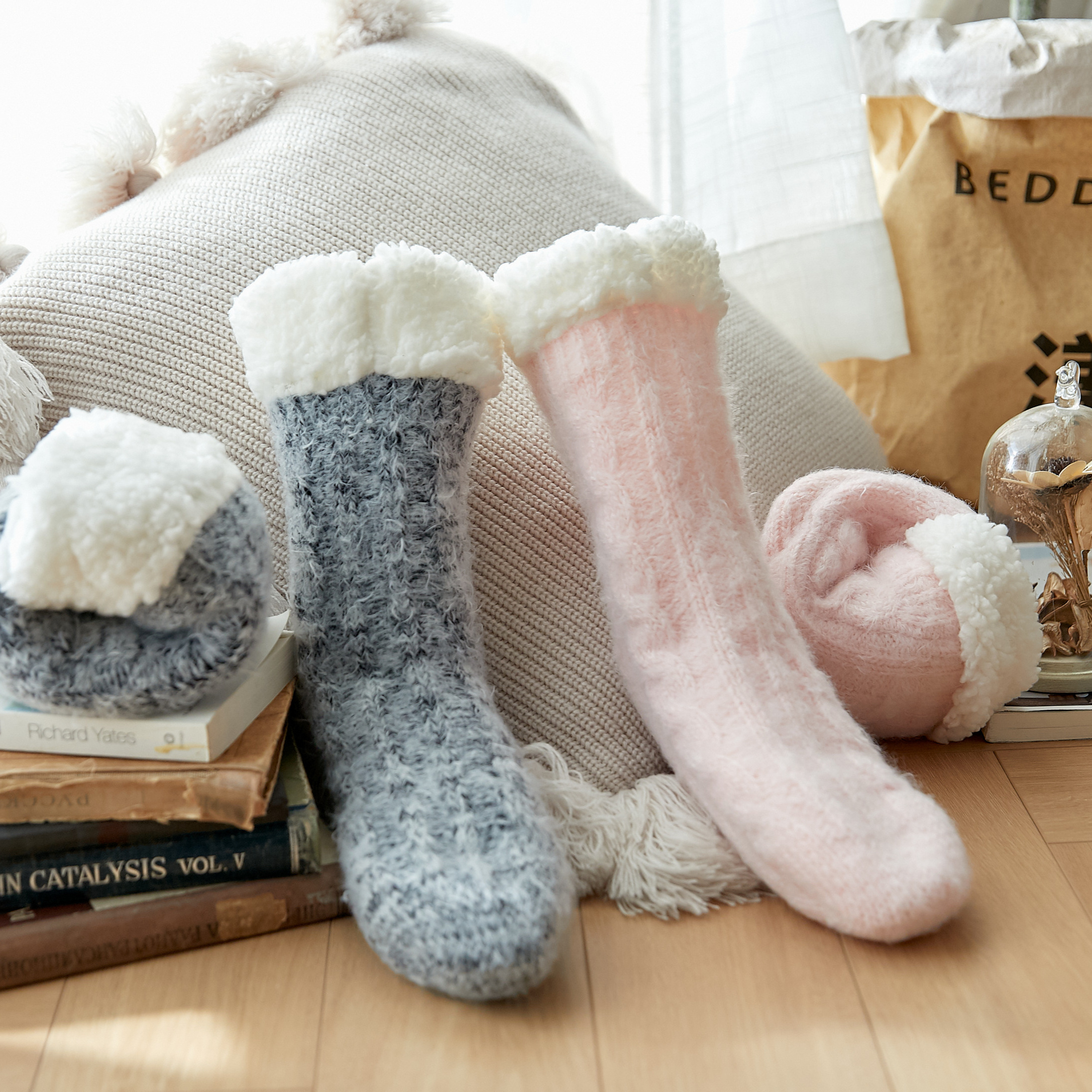 Soft Breathable Fashion Twist Bed Socks Winter Coral Fleece Velvet Fluffy Warm Floor Gift Socks