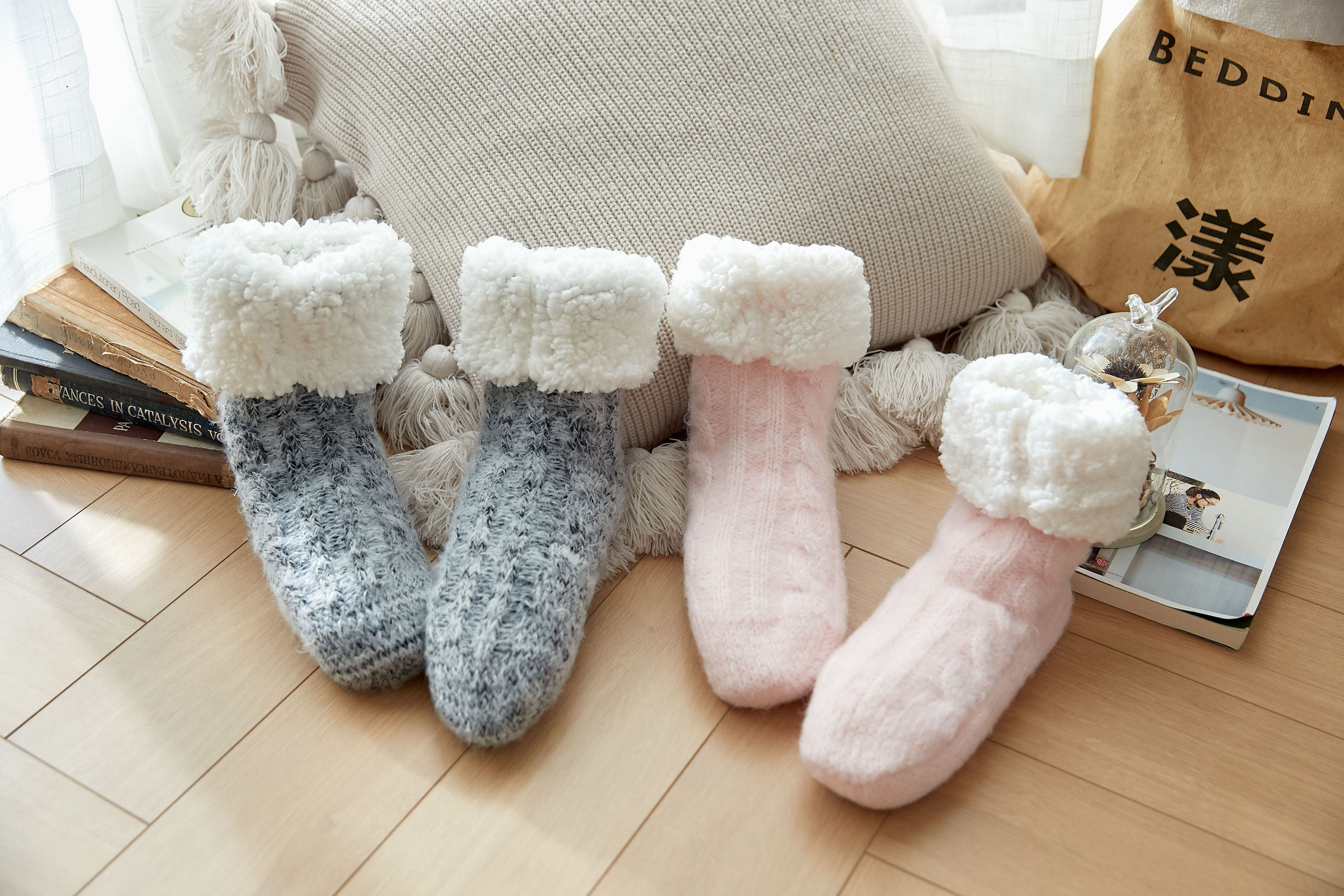 Soft Breathable Fashion Twist Bed Socks Winter Coral Fleece Velvet Fluffy Warm Floor Gift Socks