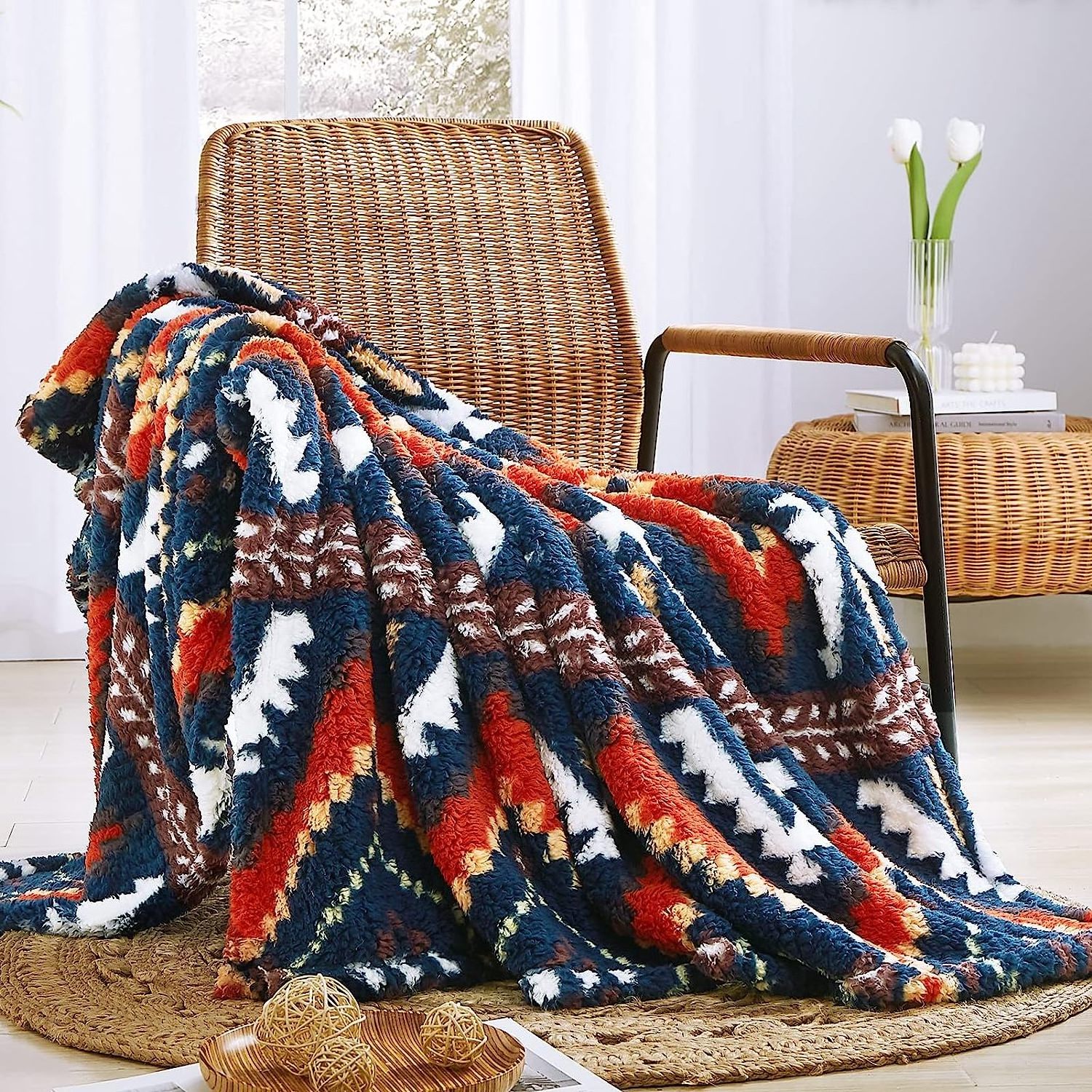 China Factory Boho Sherpa Throw Blanket King Size Christmas Blanket For Winter Thick Bohemian Aztec Throw Blanket King Size