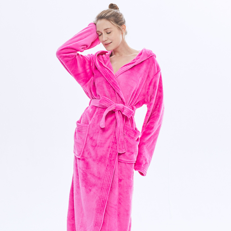 Hotel Luxury Women Fleece Bathrobe Shawl Hooded Bathrobe Women's Sleepwear Dressing Oversize Thick Microfiber Fleece Hotel Robe