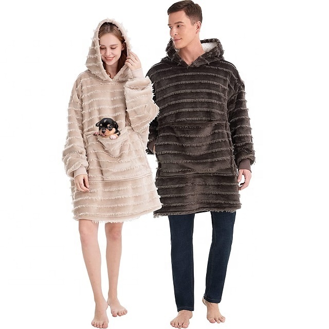 Hot Sale Oversized Sherpa Sweatshirt Blanket with Hood Pocket and Sleeves Cozy Pet Pouch Hoodie Blankets